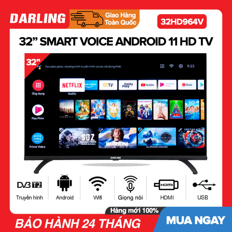 Bảng giá [Sản Phẩm Mới] Smart Voice Tivi Darling 32 inch HD - Model 32HD964V Android 11, Điều khiển giọng nói, Tích hợp DVB-T2, Tivi Giá Rẻ - Bảo Hành 2 Năm Toàn Quốc