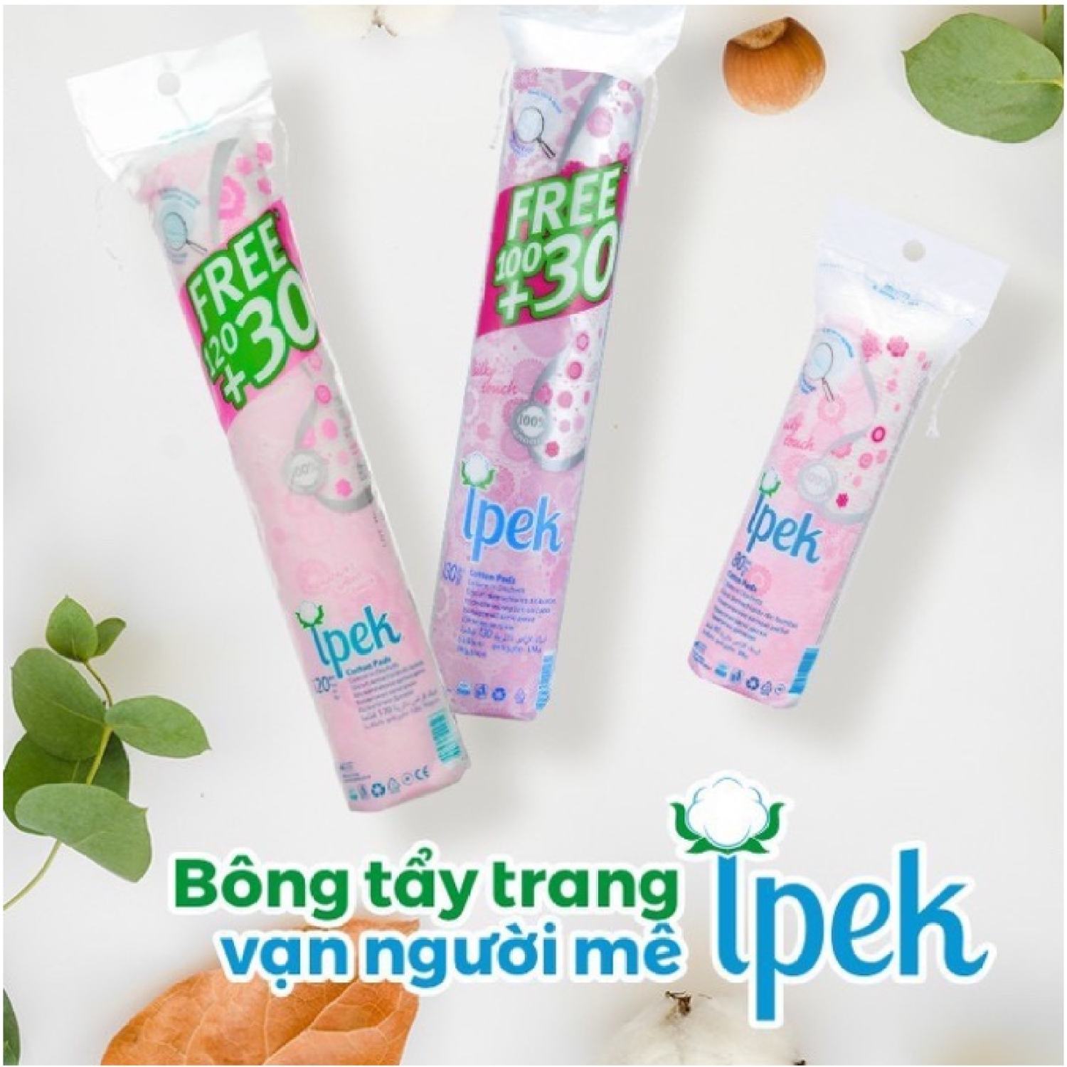 Combo Bông tẩy trang deep ipek 150 miếng (120 + 30Free)/ 130M/ 80M