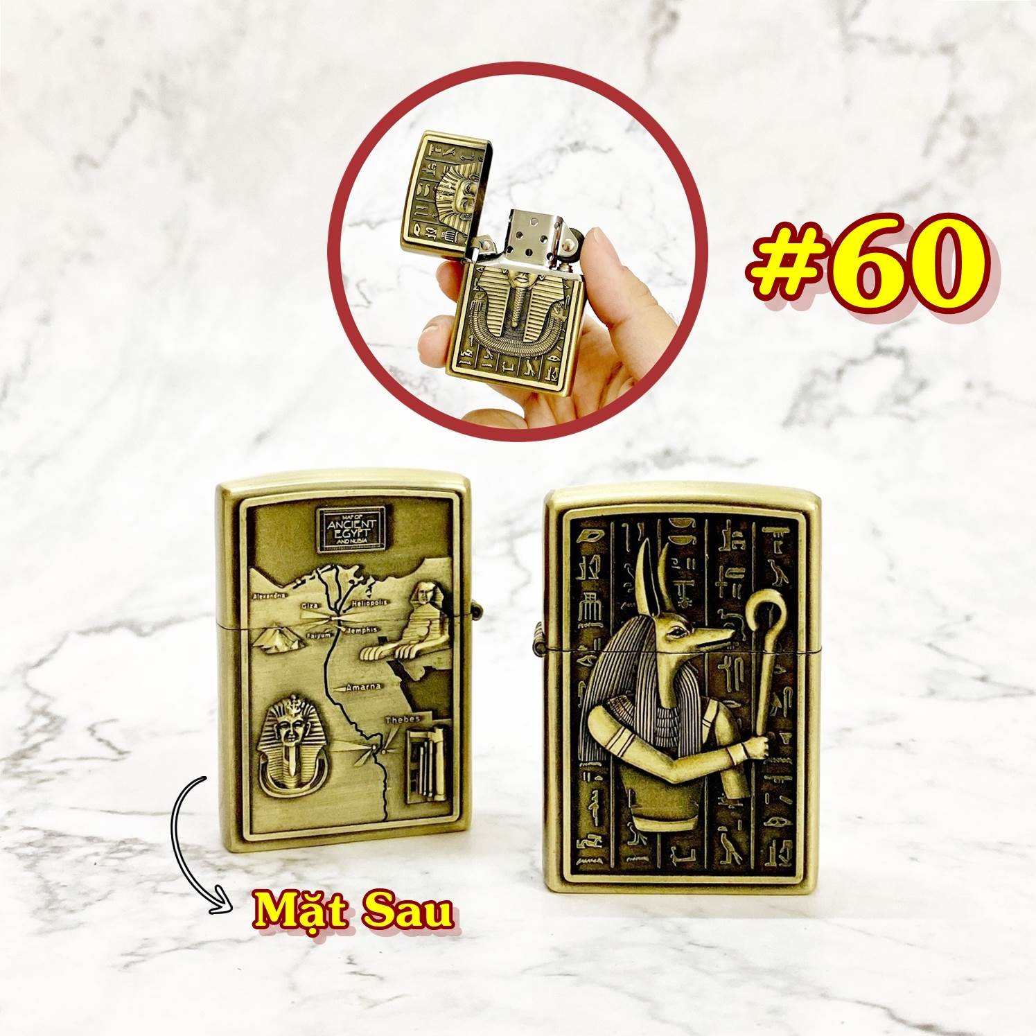 THẦN AMUN_  BÂT LỬA ZIPPO AI CẬP 2 MẶT HÌNH NỔI