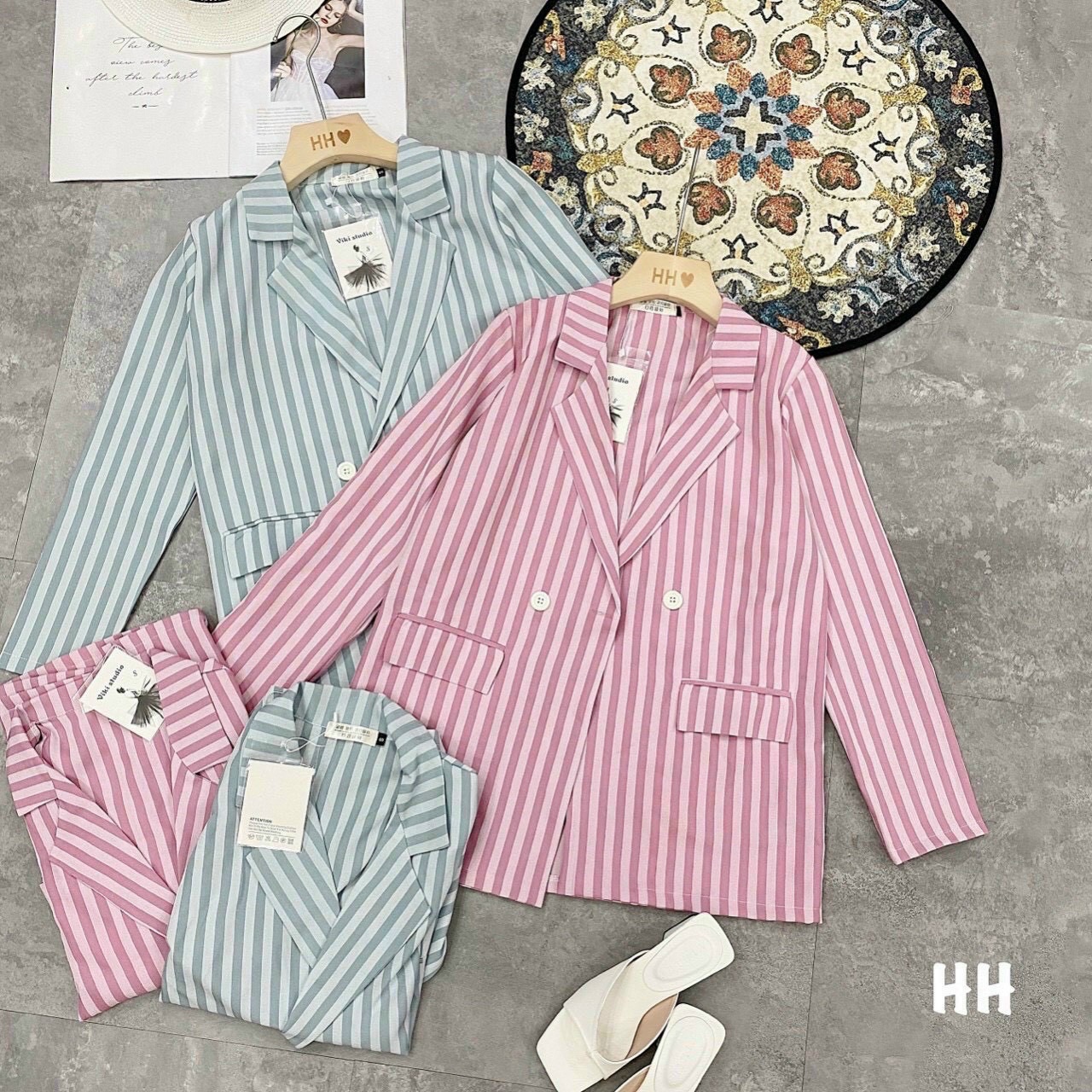 Áo vest blazer kẻ thanh lịch