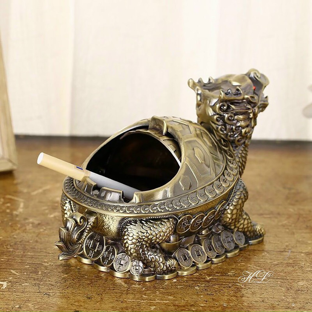 Gạt tàn mạ đồng giả cổ hình Con Rồng