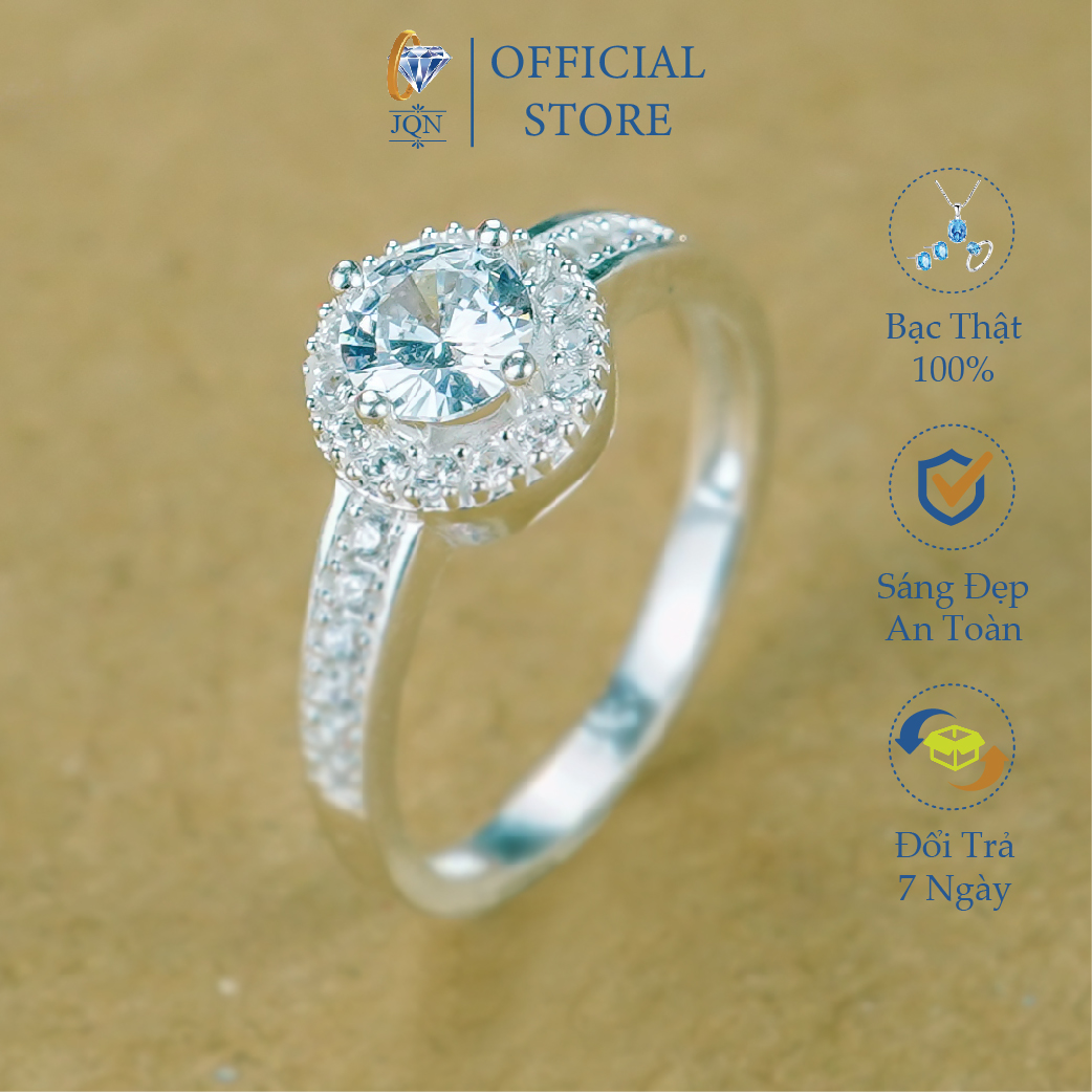 Nhẫn Bạc Nữ Mặt Đá Tròn JQN Mẫu Mới N24 Bạc Thật Sáng Đẹp