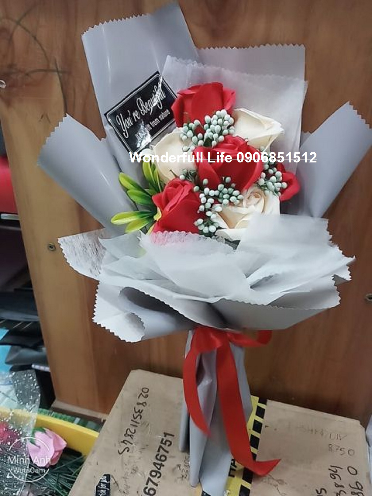 Bó hoa hông sáp thơm vĩnh cửu 5 bông