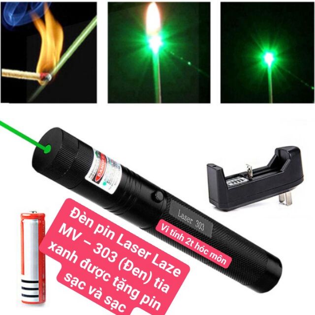 [HCM]Đèn pin Laser Laze MV - 303  Đen  tia xanh được tặng pin sạc và sạc