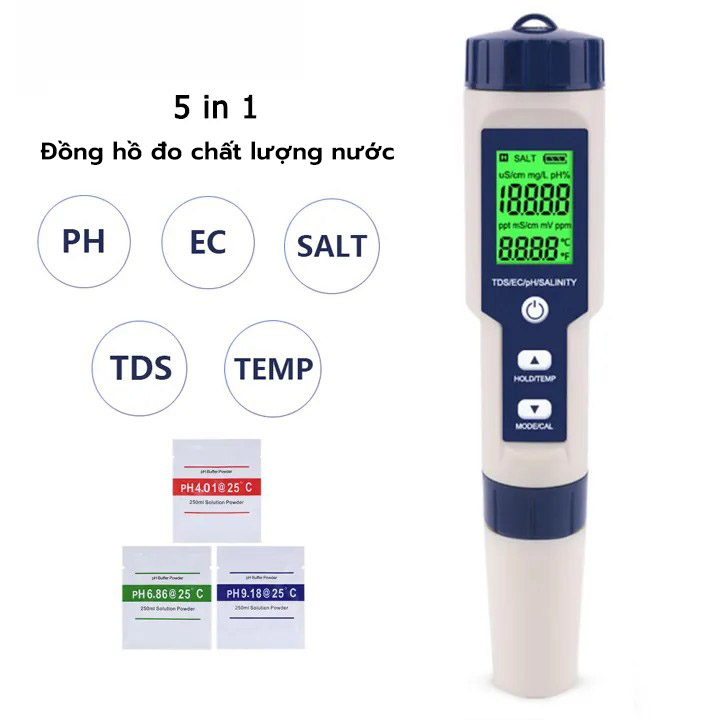 5-in-1 Salinity and Ph Meter, Used for Gardening and Measuring Ph/Tds/Ec/Salinity/Temperature