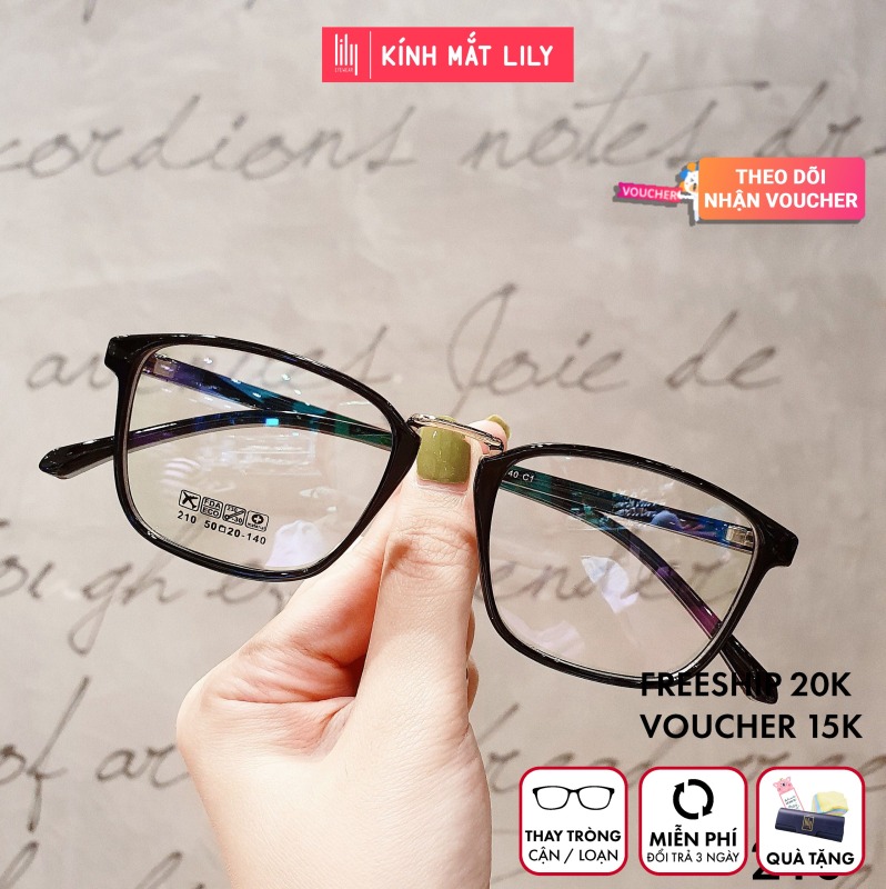 Giá bán Kính cận nam nữ Lily Eyewear 210 mắt kính gọng vuông unisex có độ kính Hàn Quốc gọng kim loại mắt trong suốt giả cận kính thời trang, kính kèm tròng 0 độ nhận cắt kính cận kèm quà