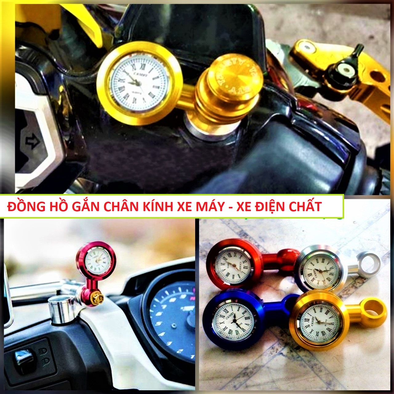 ĐỒNG HỒ GẮN CHÂN GƯƠNG XE MÁY LOẠI ĐẸP , ĐỒNG HỒ MINI GẮN CHÂN KÍNH XE MÁY