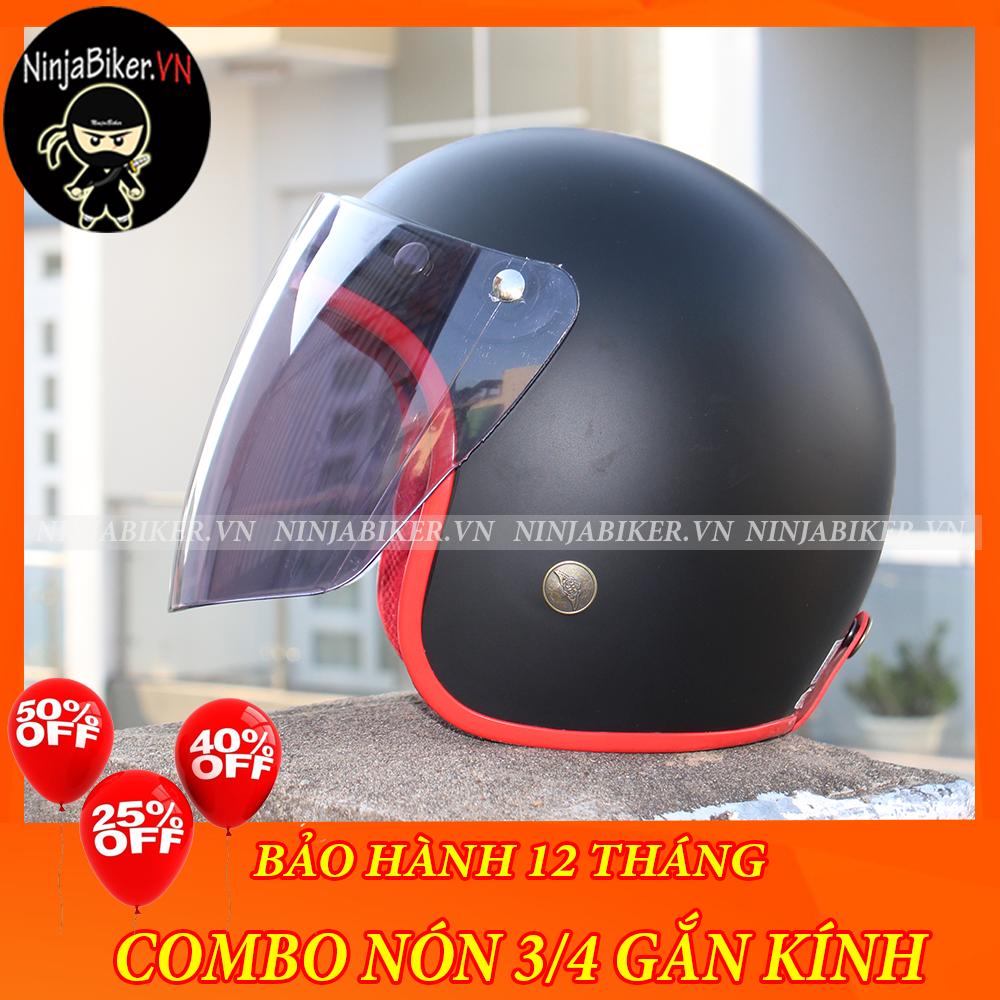 Nón bảo hiểm NTMAX 3/4 gắn kính - ĐEN VIỀN ĐỎ
