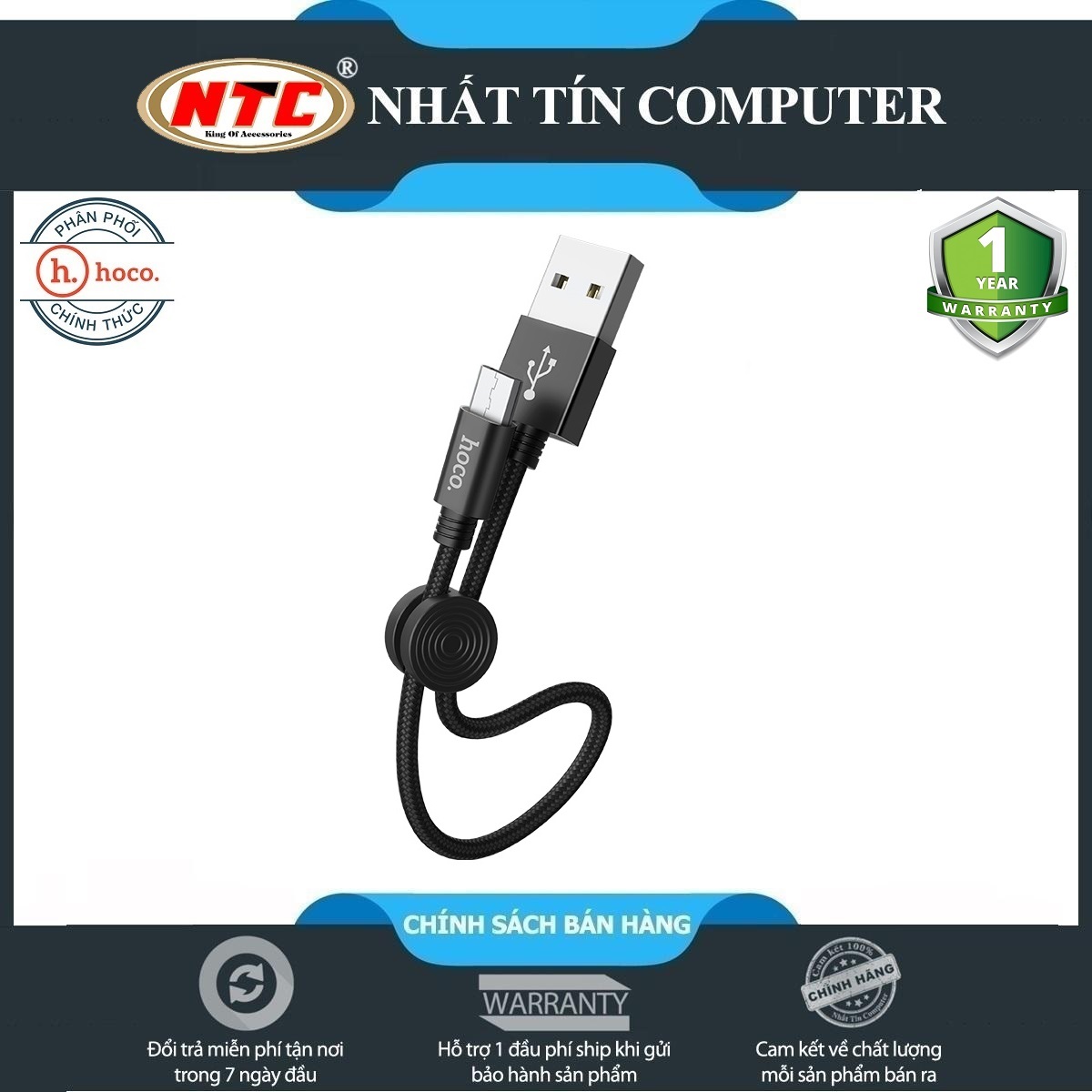 Cáp sạc nhanh và truyền dữ liệu cổng microUSB Hoco X35 2.4A hỗ trợ QC3.0 dài 25cm - Hãng phân phối chính thức - Nhất Tín Computer