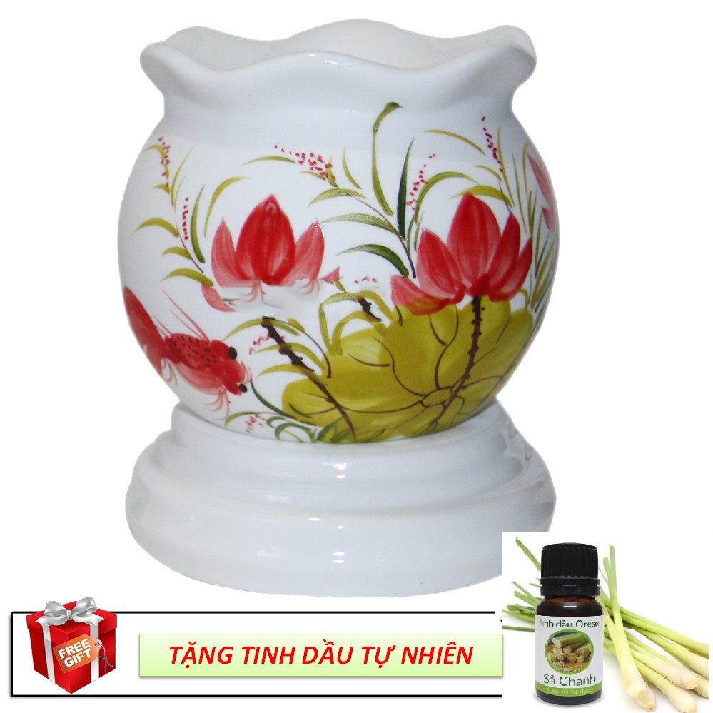 Đèn xông tinh dầu bát tràng size to + tặng kèm lọ tinh dầu 10ml