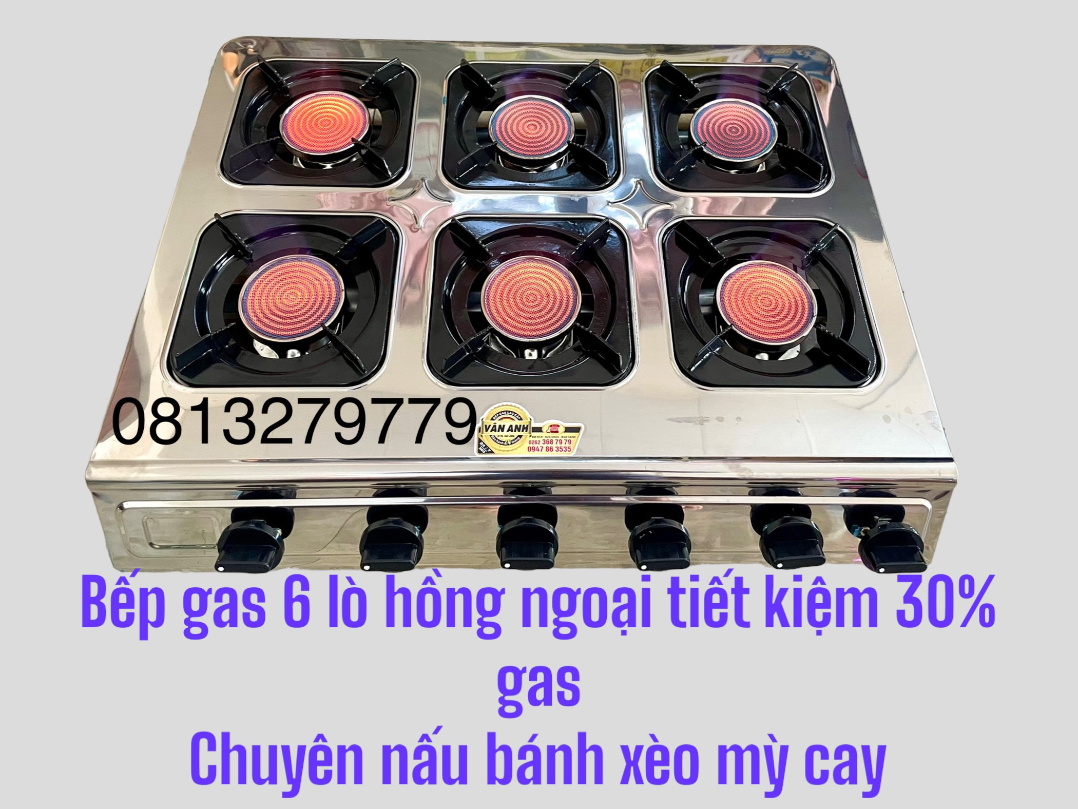 BẾP GAS 6 LÒ HỒNG NGOÀI ( BÁNH XÈO - MỲ CAY )