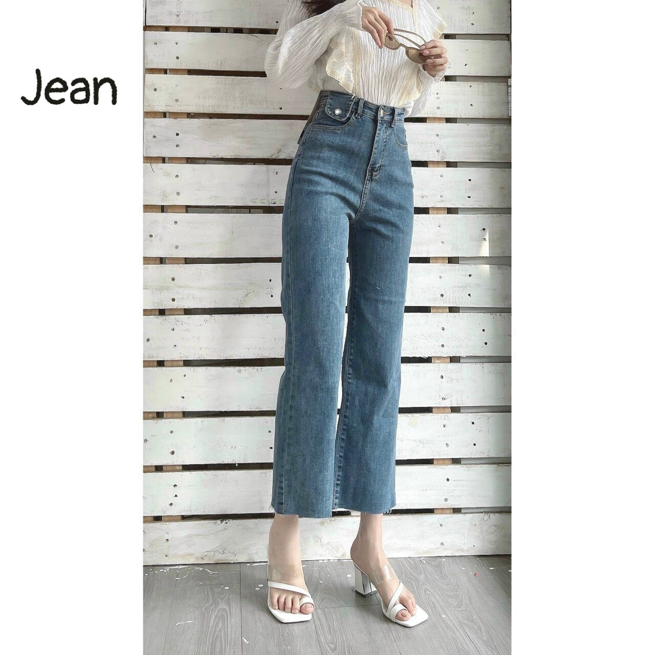 Quần jean nữ ống rộng xuông đứng cao cấp form dài lưng cao 2 nútmẫu hót tại thuydieushop97 bg010