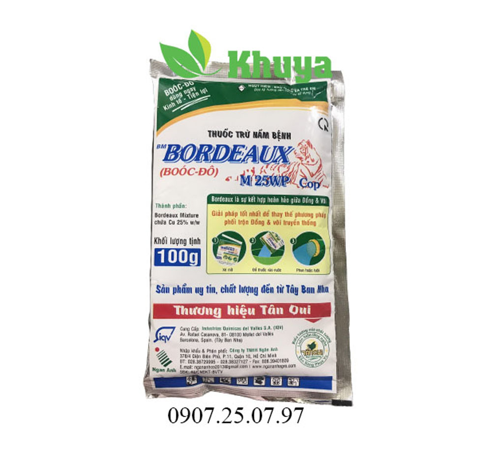 Chế phẩm trừ nấm bệnh Bordeaux 25WP gói 100gr
