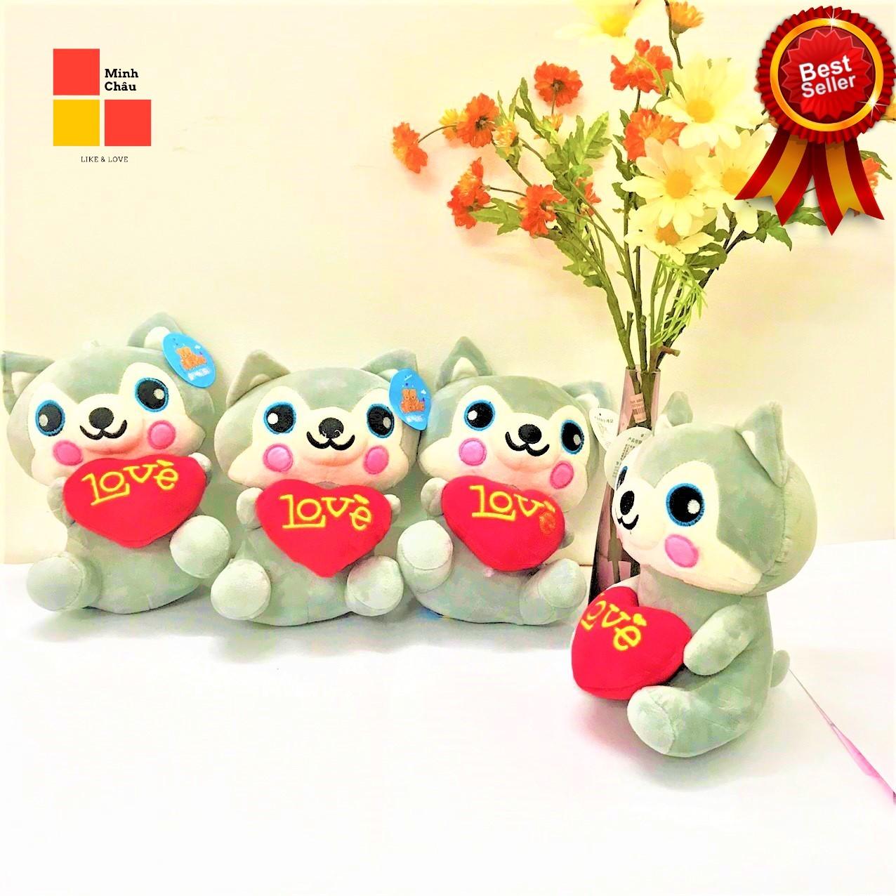 Gấu bông sói con đáng yêu, lông mềm mịn.