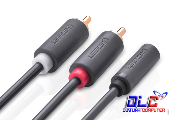 Cáp chuyển âm thanh jack 3.5mm cái sang 2 đầu hoa sen RCA đực dài 20CM UGREEN 10561