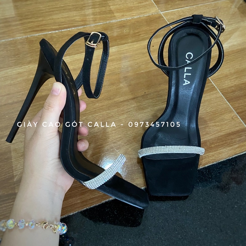 sandal hở gót mũi vuông dây đá cao 8cm - 12cm (giày cao gót Calla)