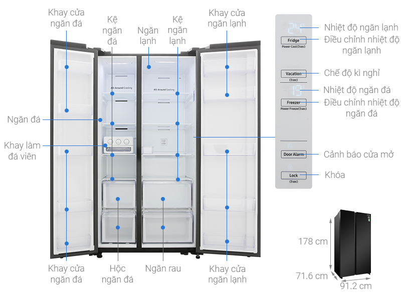 [TRẢ GÓP 0%] Tủ lạnh Samsung side by side RS62R5001B4/SV 647L (Giá áp dụng giao tại HN, HCM& các tỉnh liên hệ shop)