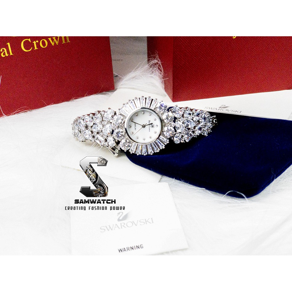 Đồng Hồ Royal Crown Nữ Đá Trắng 34mm Silver Authentic