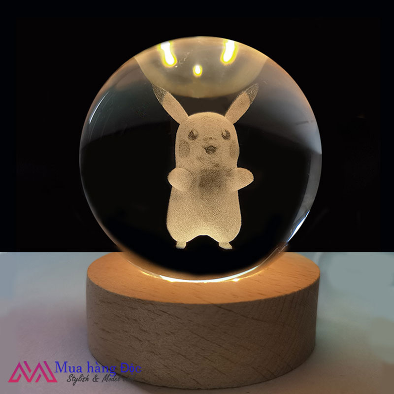 Bộ Quà Tặng Quả Cầu Pha Lê 3D larser LED Chó Sói 6cm (tặng đế đèn + hộp quà)