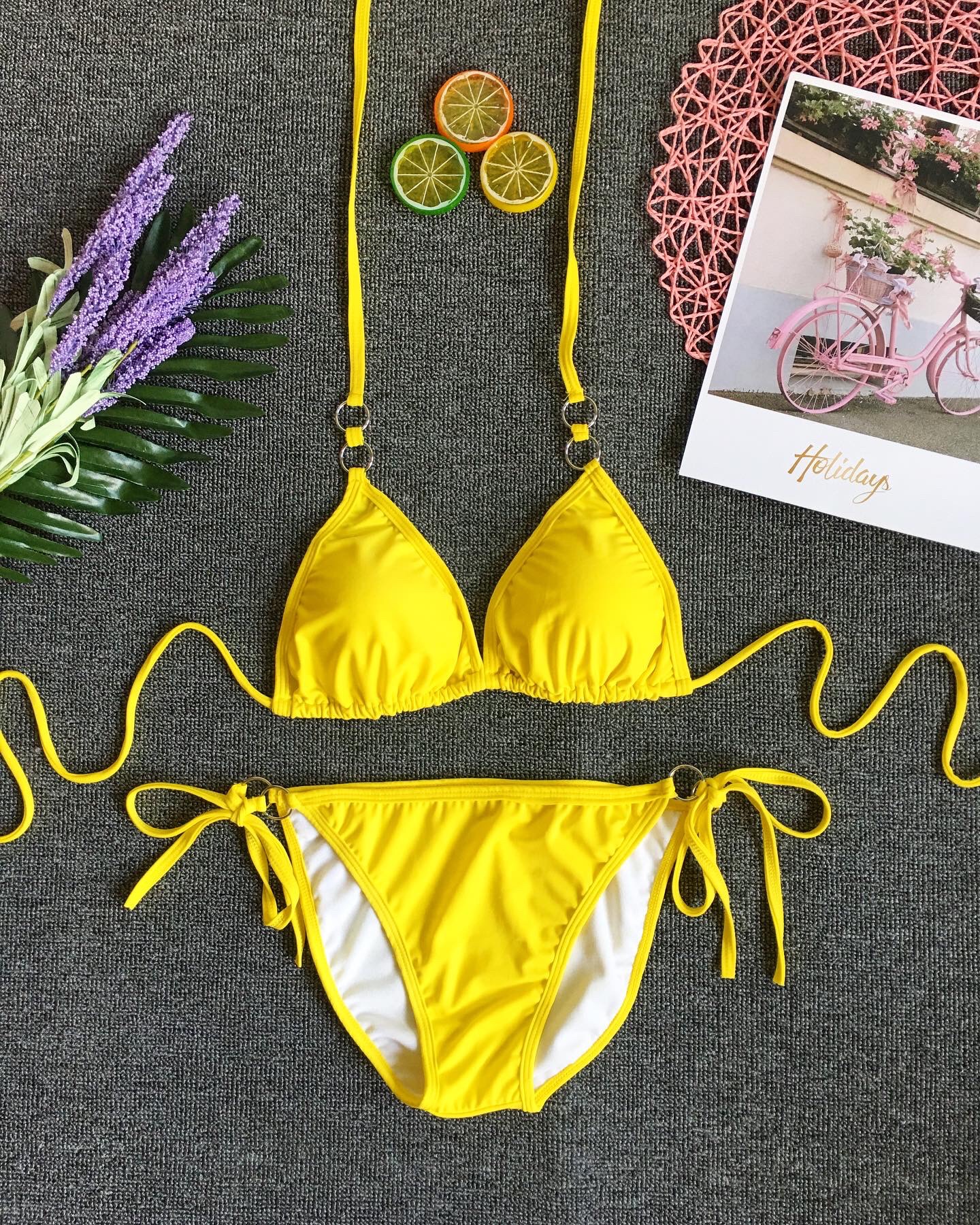 Bikini tam giác basic phối khoen cách tân (6 màu)