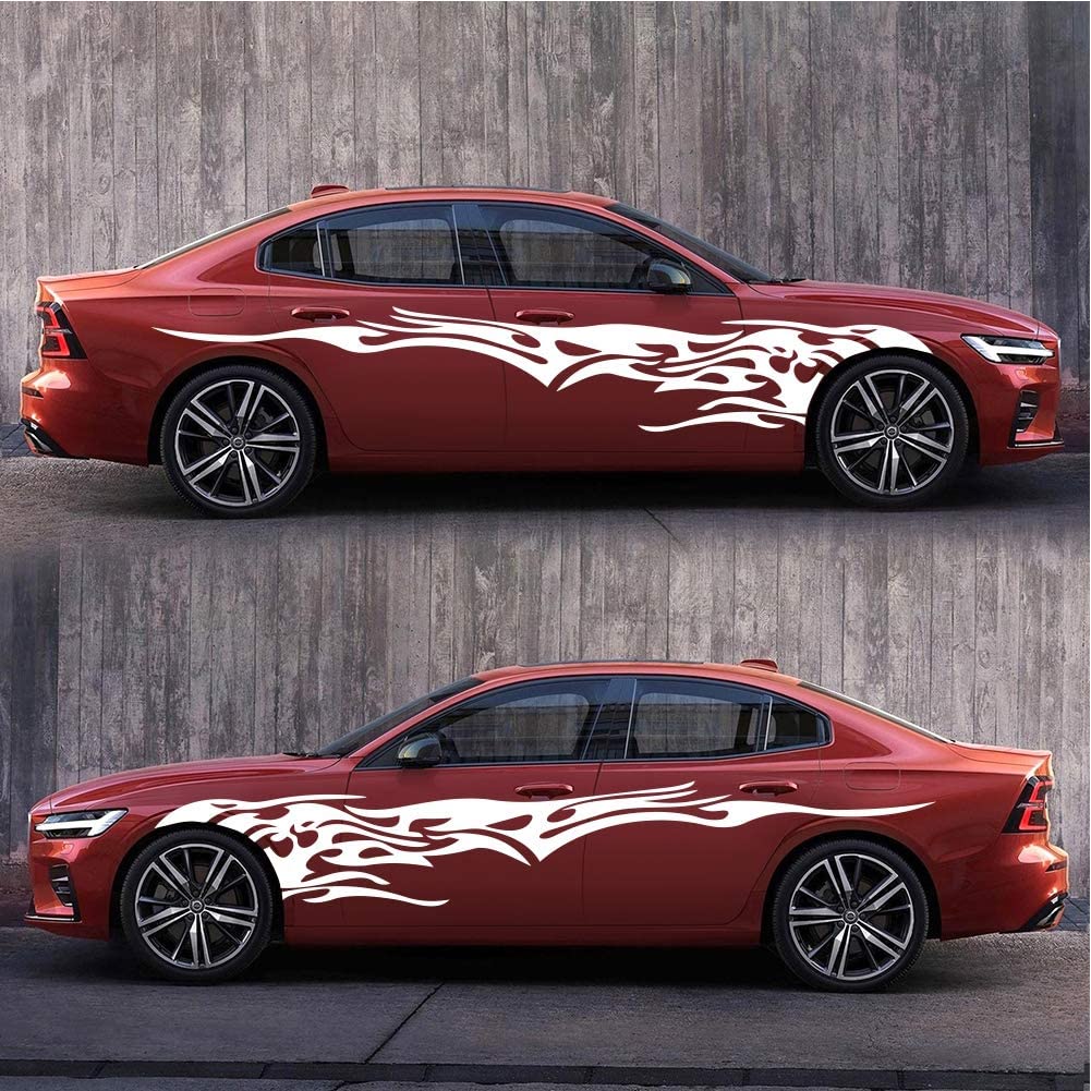 Tem Dán Xe Ô Tô Ngọn Lửa 3D, Tem Trang Trí Ngoại Thất Xe Hơi [ Đen & Trắng ]