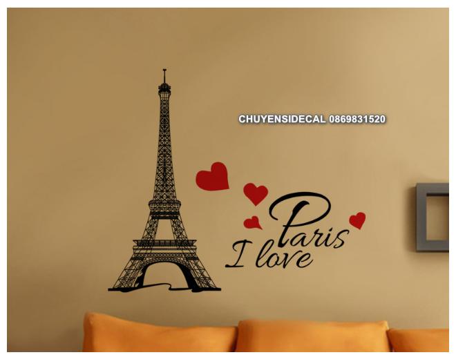 Decal trang trí tường - Tháp Paris Tim đỏ