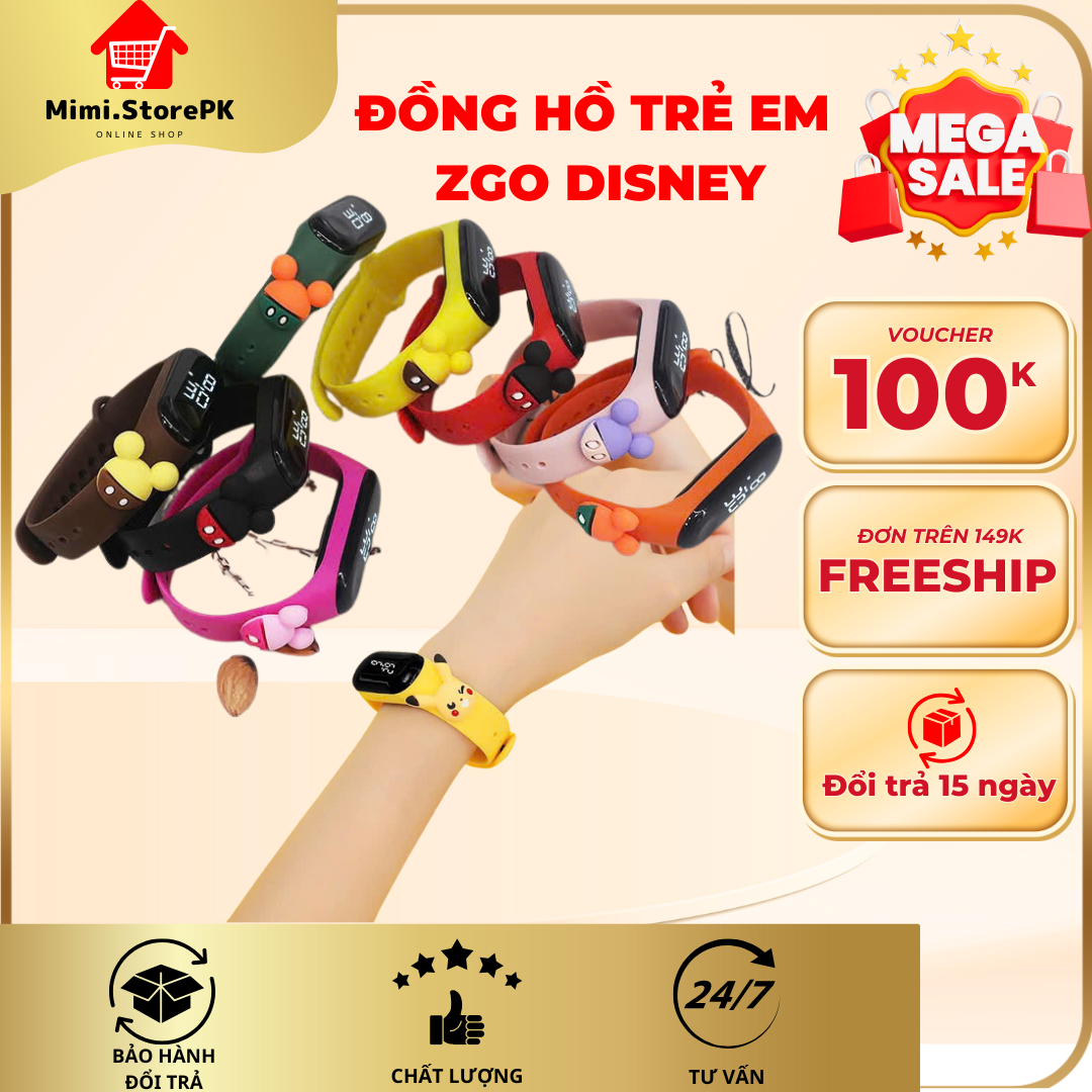 Đồng hồ trẻ em ZGO DISNEY Silicon nhiều màu, đồng hồ điện tử thông minh cho bé E132