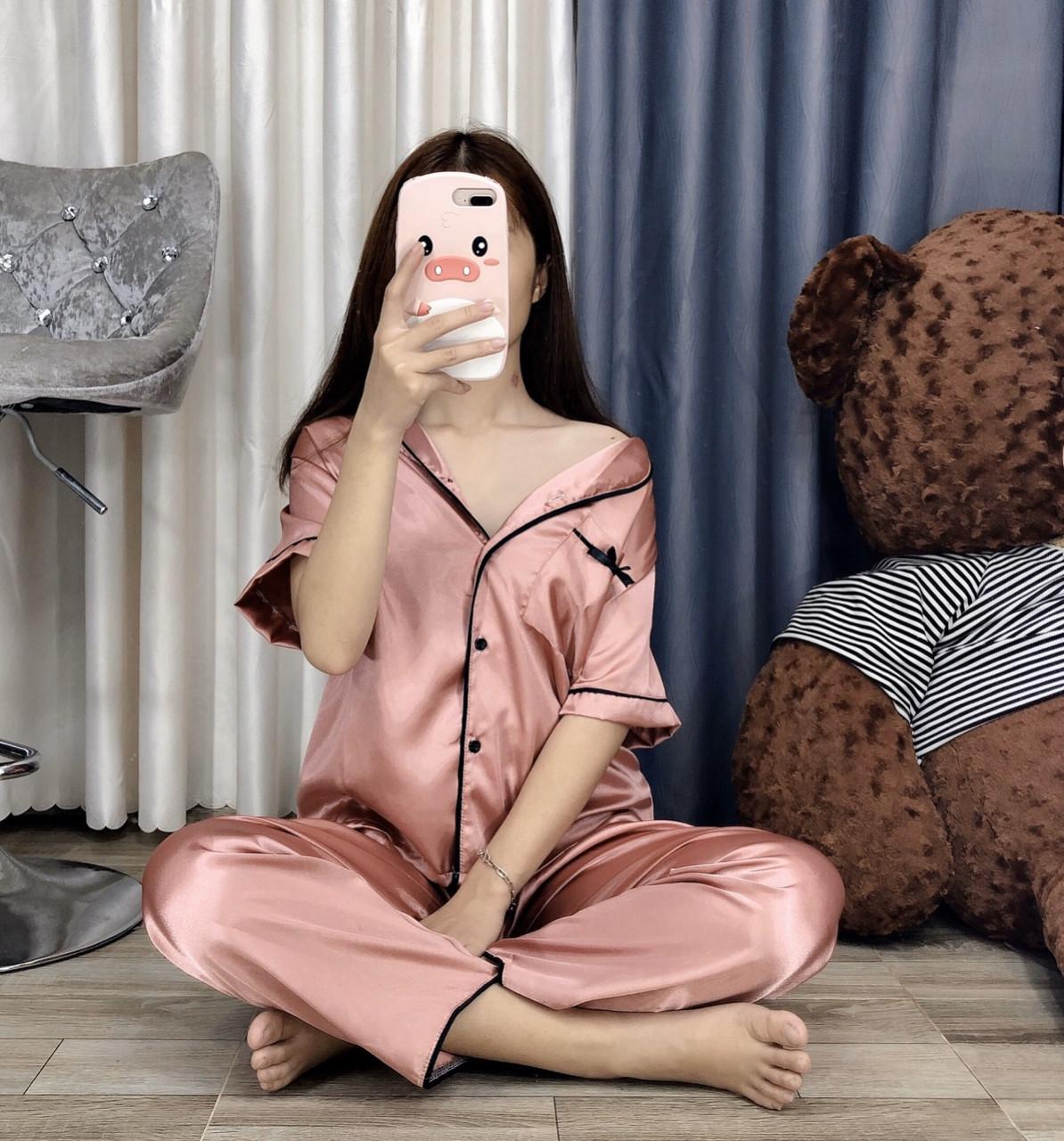 Đồ bộ pijama tay lỡ mặc nhà phi lụa lọa 1 hình thật