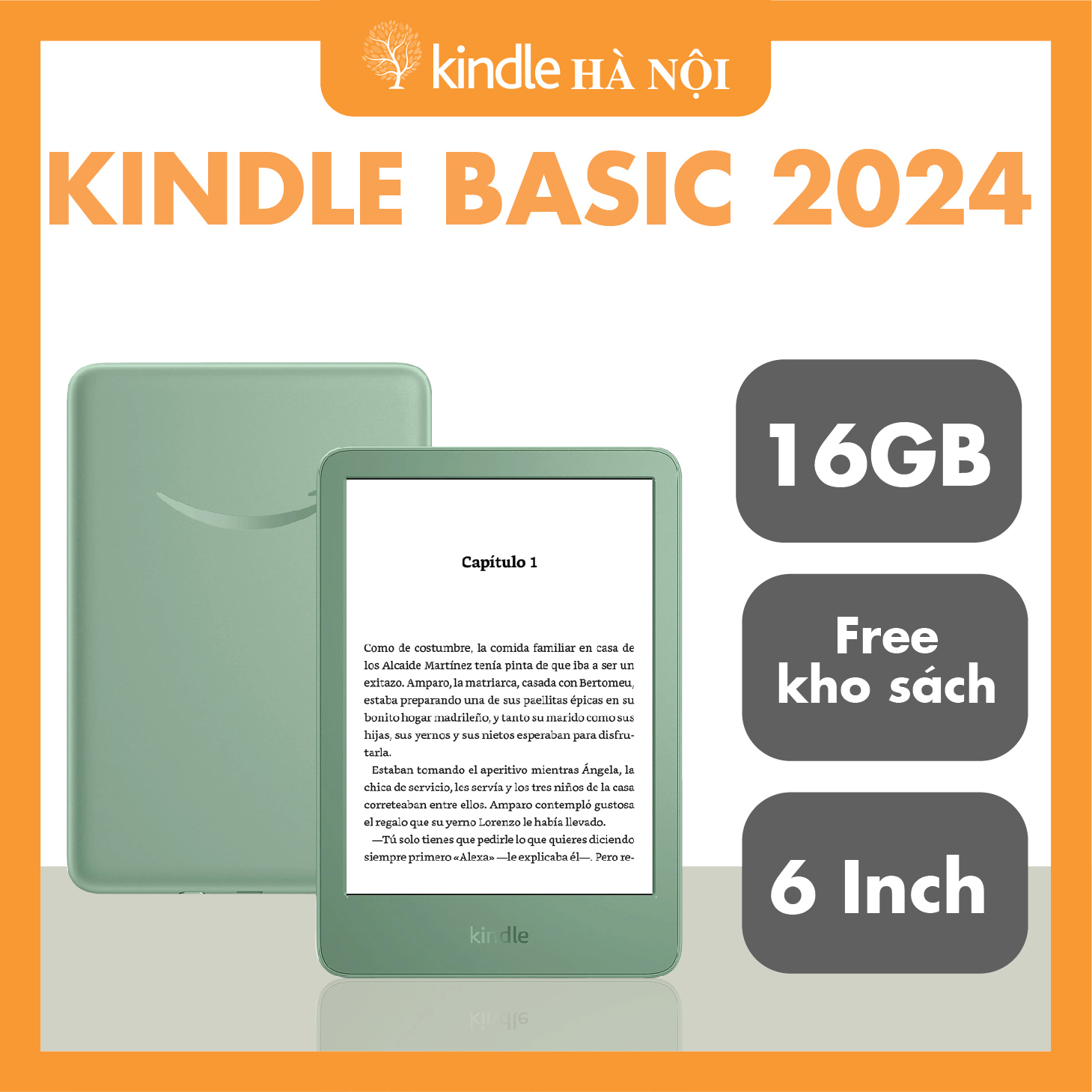 Máy đọc sách Kindle BASIC 11th (2022 & 2024) có đèn nền 6inch 300PPI, Bluetooth, Audible, 16GB Stogare