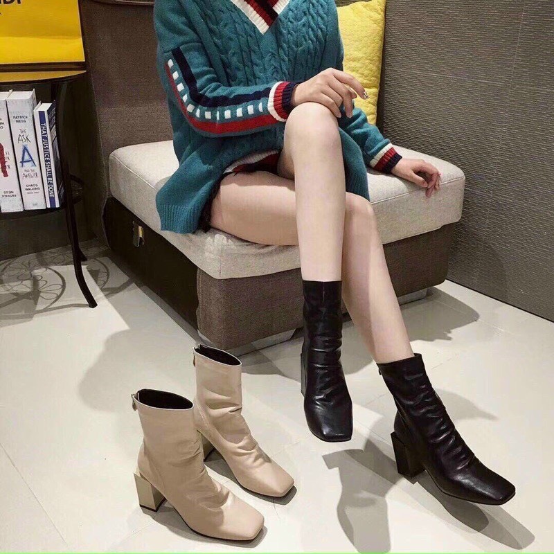 Bốt nữ cao cổ hàng quốc nhăn đế độn kiểu dáng hottred