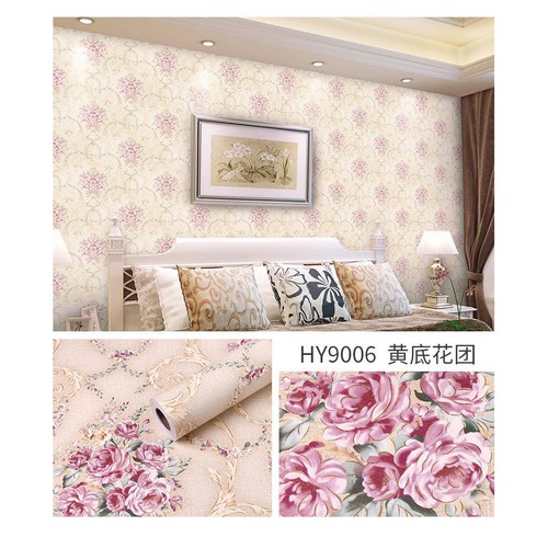 Giấy dán tường hoa hồng châu âu vàng ( cuộn dài 10m khổ rộng 45cm, có sẵn keo )