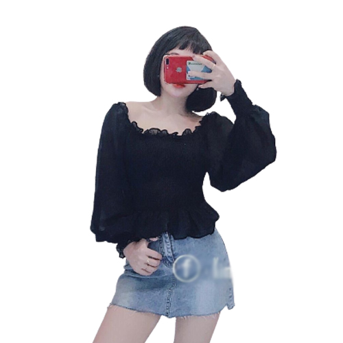 Áo Kiểu  Nữ Tay Dài Phồng Nhún Áo Cổ  Vuông Thời Trang Mới Phong Cách Hàn Quốc Av006