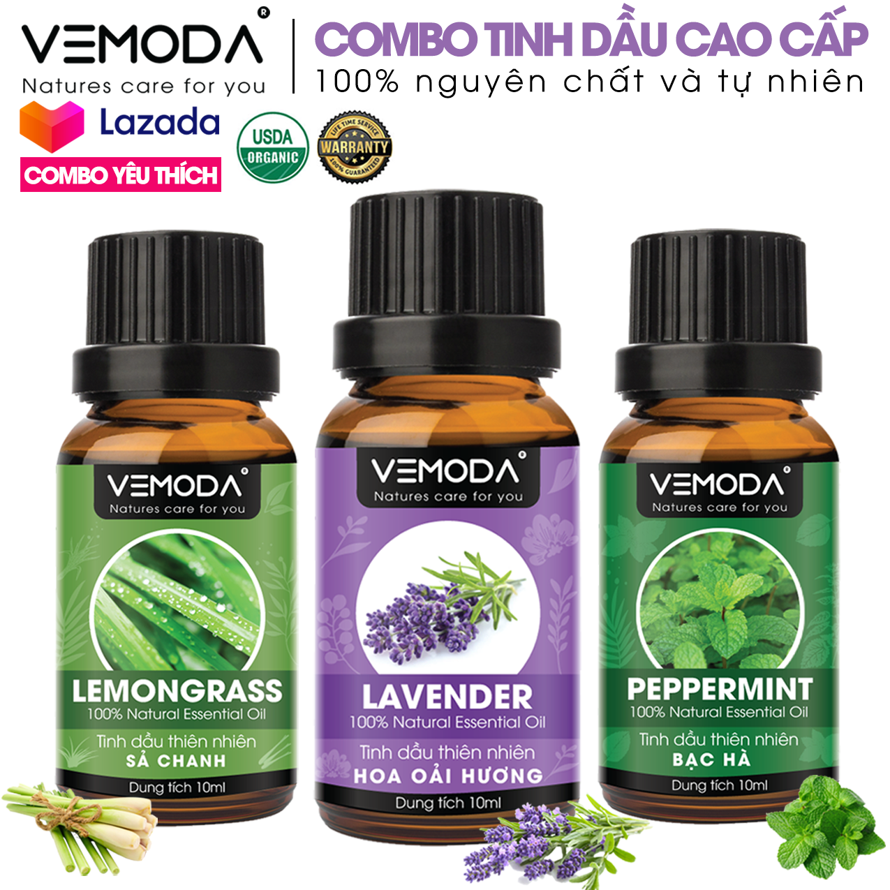 Tinh dầu thơm phòng Combo 3 chai tinh dầu nguyên chất tinh dầu Bạc hà 10ml