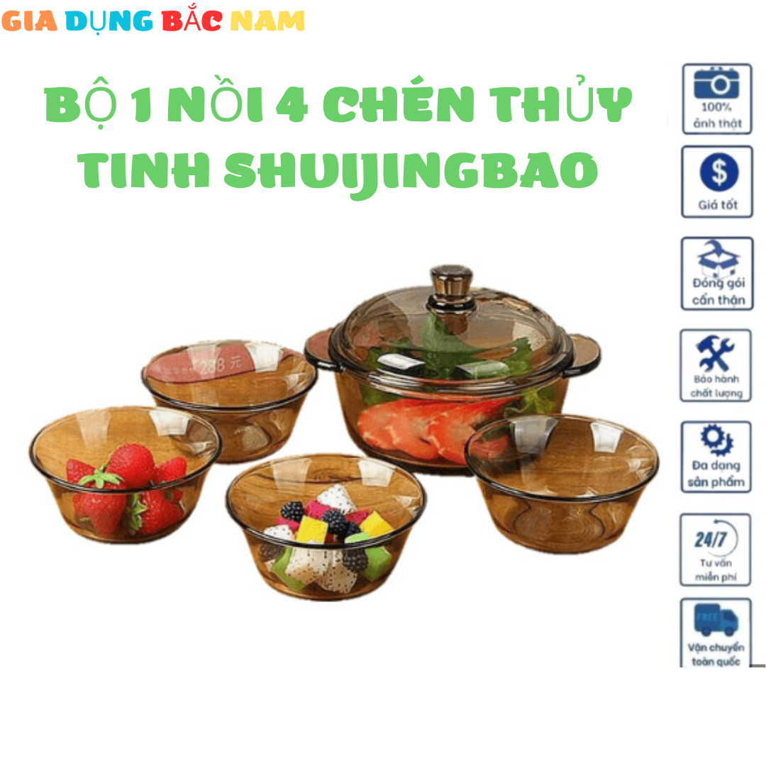 BỘ 1 NỒI 4 CHÉN THỦY TINH SHUIJINGBAO