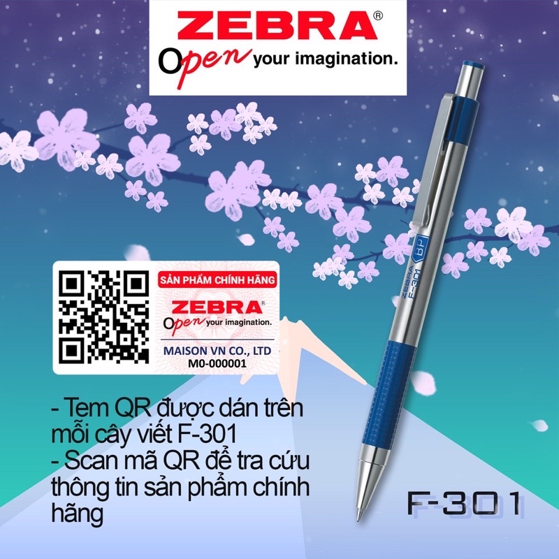 Bút bi Zebra F301 mực xanh ( chính hãng).