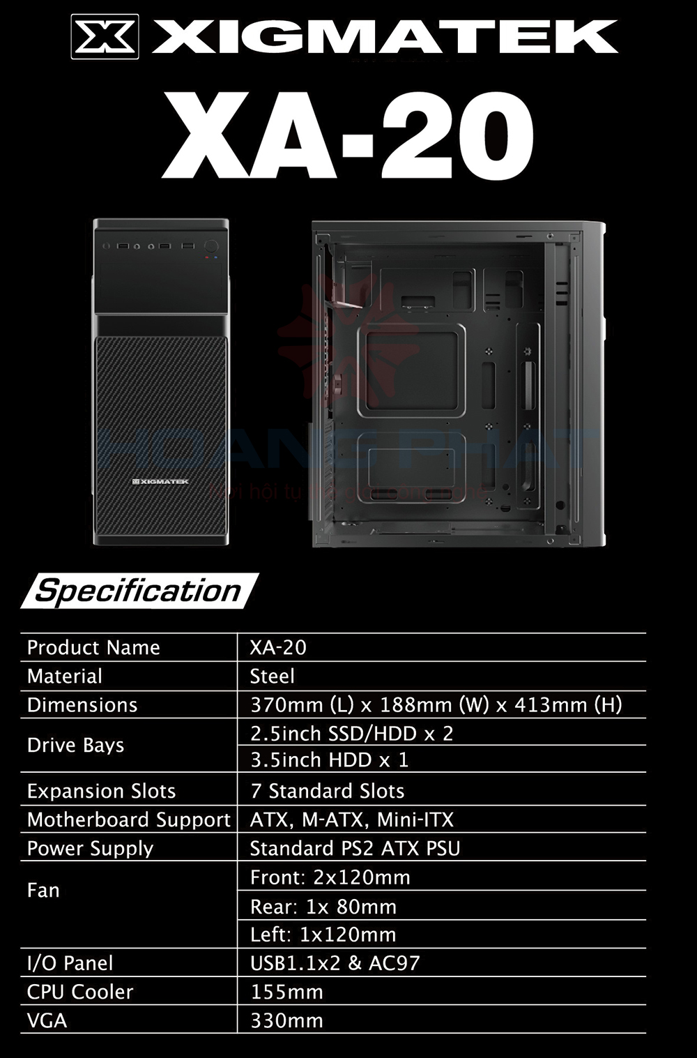[Giá hủy diệt] Vỏ case computer Xigmatek XA-20 (MidTower/Màu Đen)