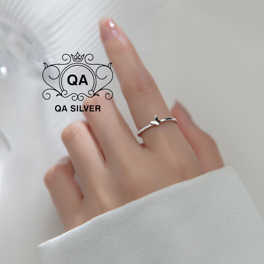 Nhẫn bạc 925 nữ hồ điệp bướm đính đá rãnh trượt freesize S925 BUTTERFLY QA SILVER Ring RI231201