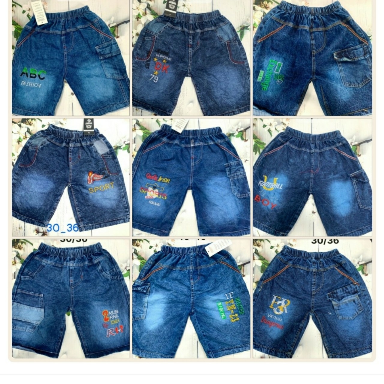 Quần sort jean/ quần bò ngố lửng mẫu rách cá tính cho bé trai/gái 10-35kg