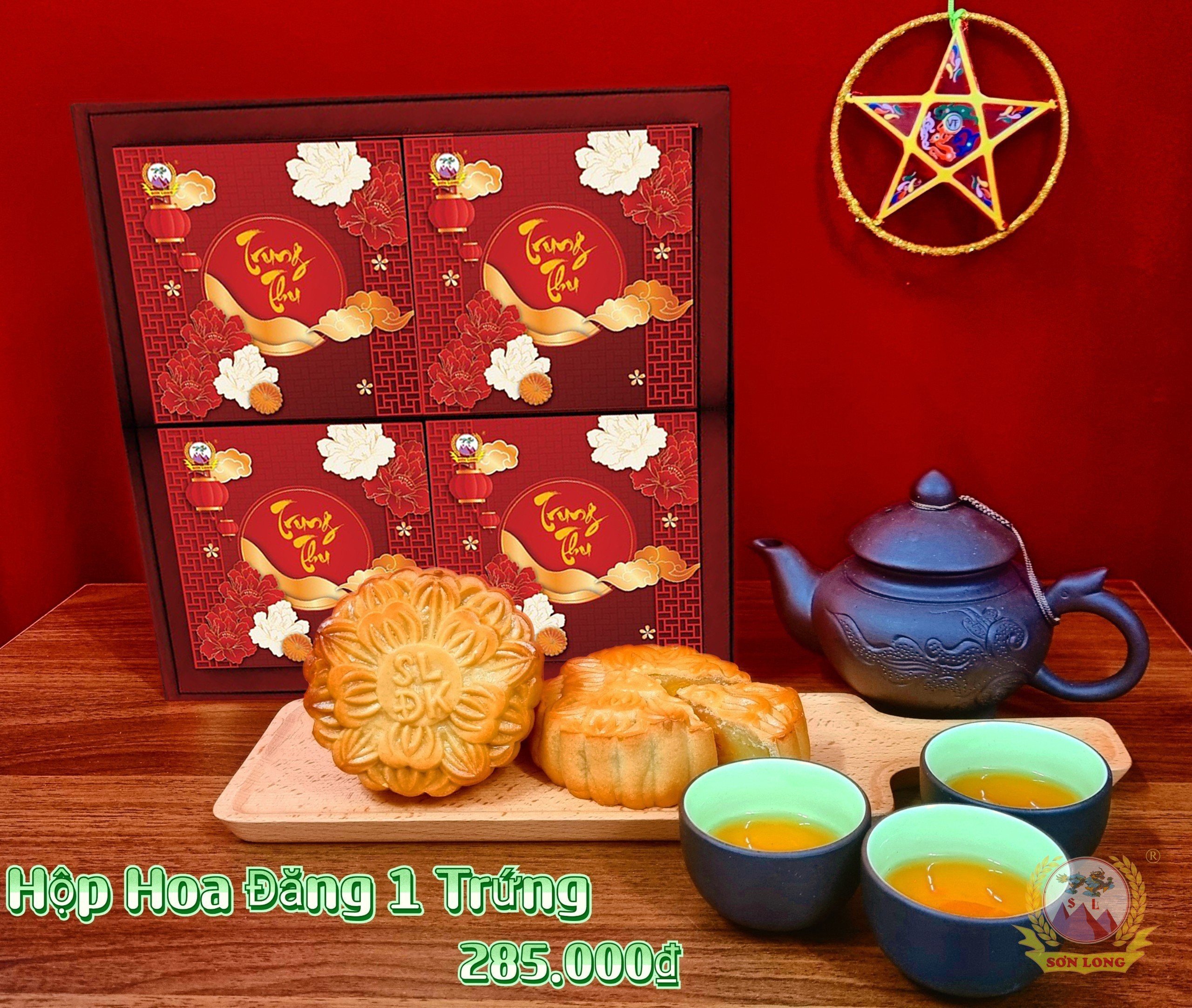 [ANVATVUMAP NHÀ LÀM 100%] Bánh Trung Thu Hộp HOA ĐĂNG 1 Trứng