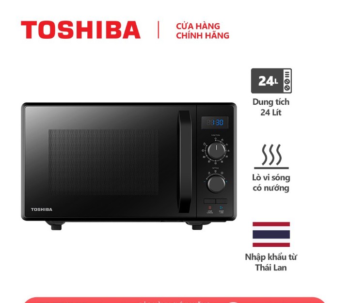 Lò vi sóng cơ có nướng Toshiba MW2-AG24PC(BK) 24L - Hàng chính hãng - Nhập khẩu Thái Lan