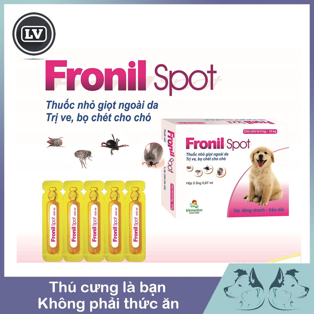 Hộp 5 ống Dung dịch nhỏ sống lưng phòng ngừa và diệt ve ghẻ, bọ chét chó Fronil spot