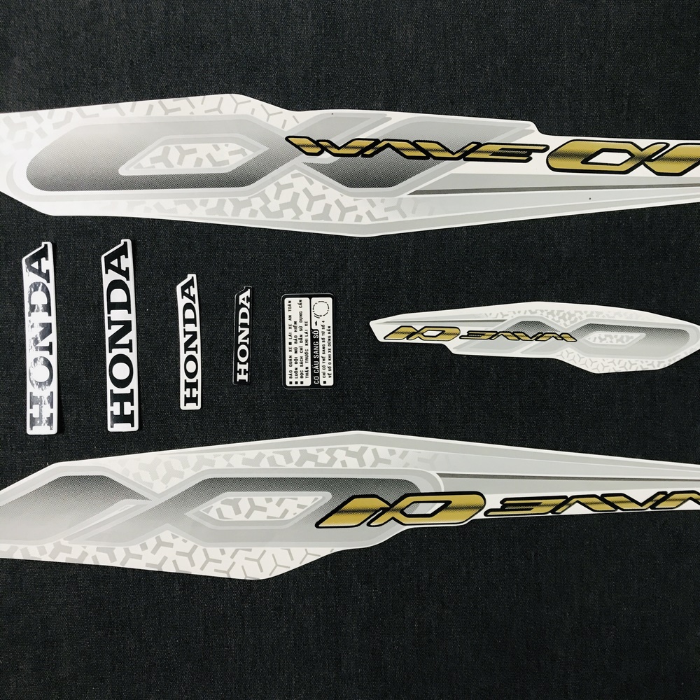 Trọn bộ tem dán dàn áo xe máy, tem xe máy 3 lớp dán xe WAVE ANPHA 2019 (màu trắng)