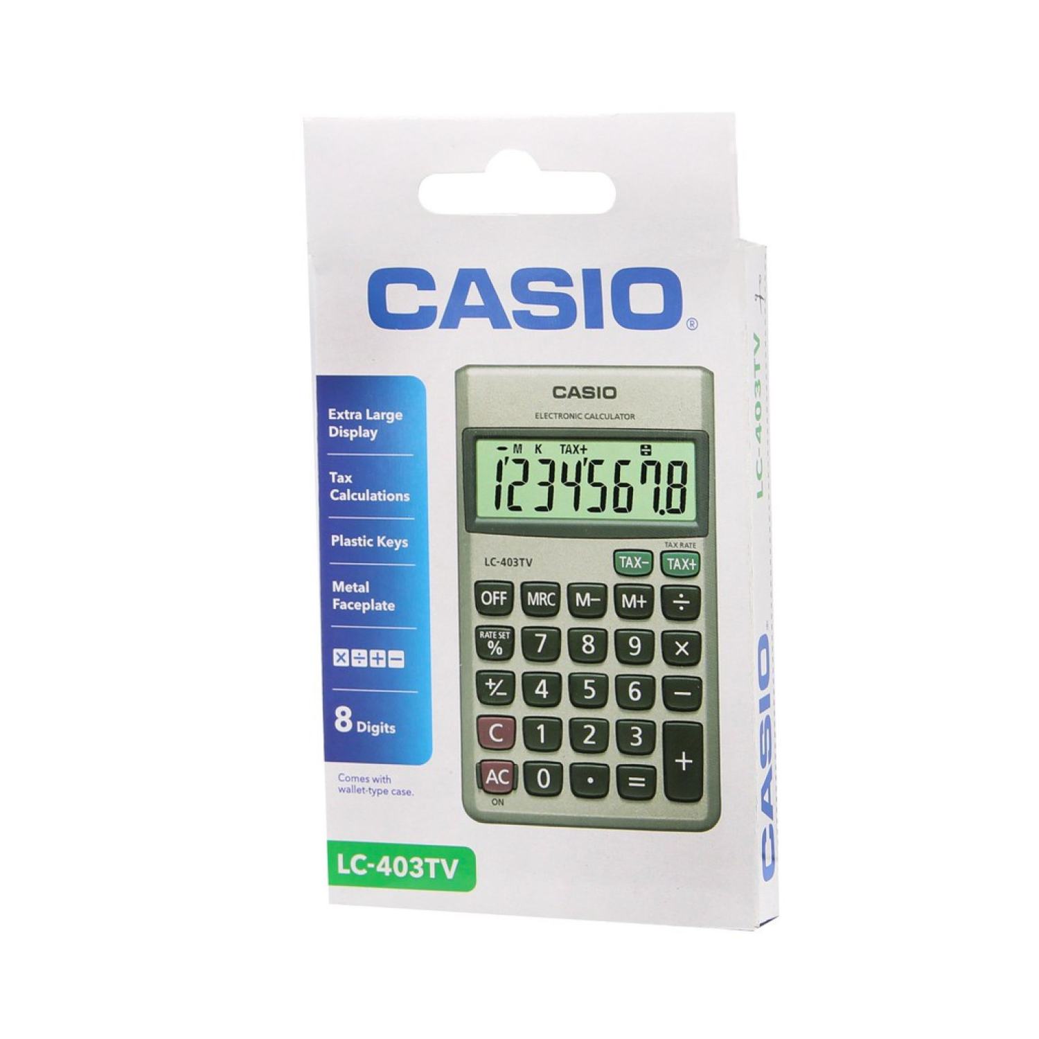 Máy tính CASIO LC403TV .Chức năng nổi trội: tính tỷ lệ phần trăm, đồng hồ và lịch sắp xếp