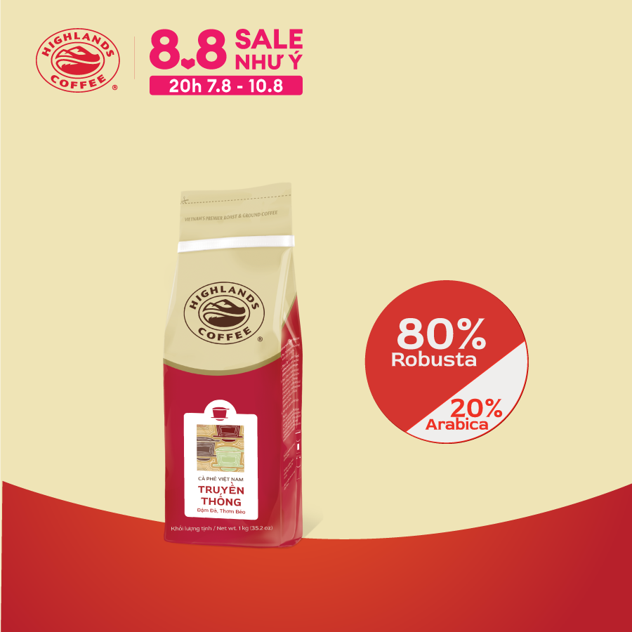 Cà phê rang xay Truyền thống Highlands Coffee 1Kg. Quà (nếu có) hiển thị tại giỏ hàng, khách kiểm tra kĩ nhé