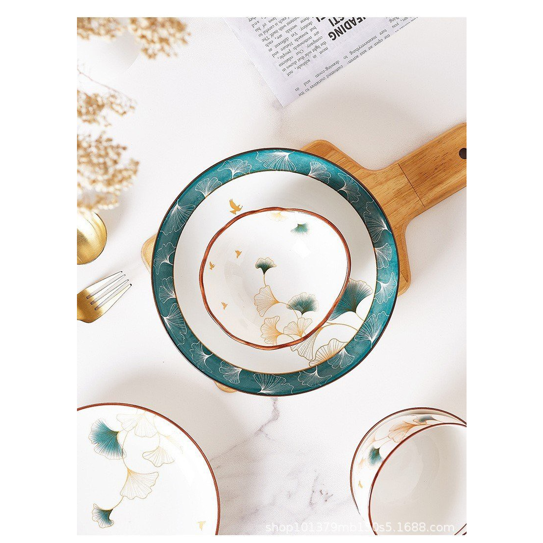Bộ bát đĩa gốm sứ decor cao cấp sang sịn mịn, Sét 13 món