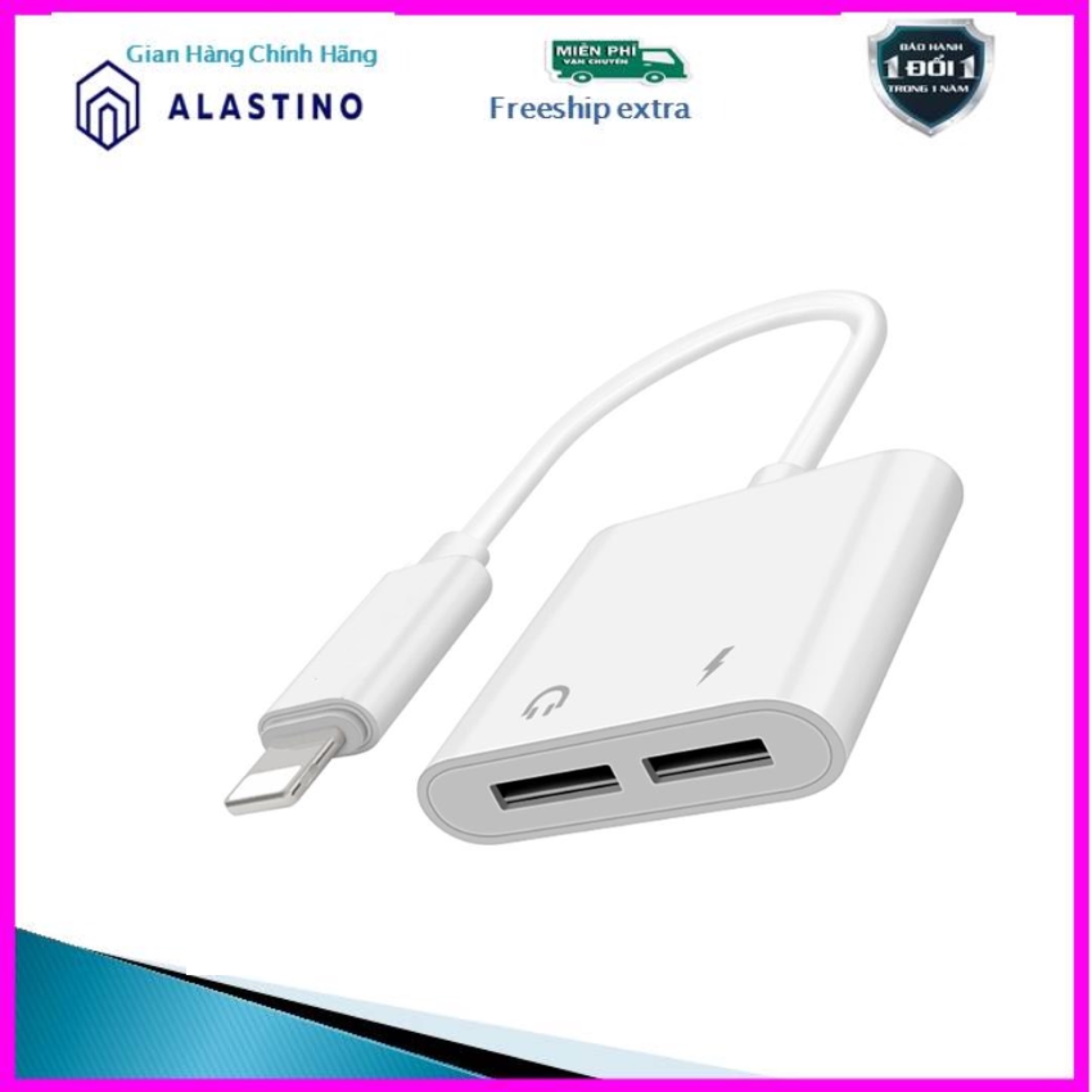 jack chuyển đổi 2 cổng lightning Alastino
