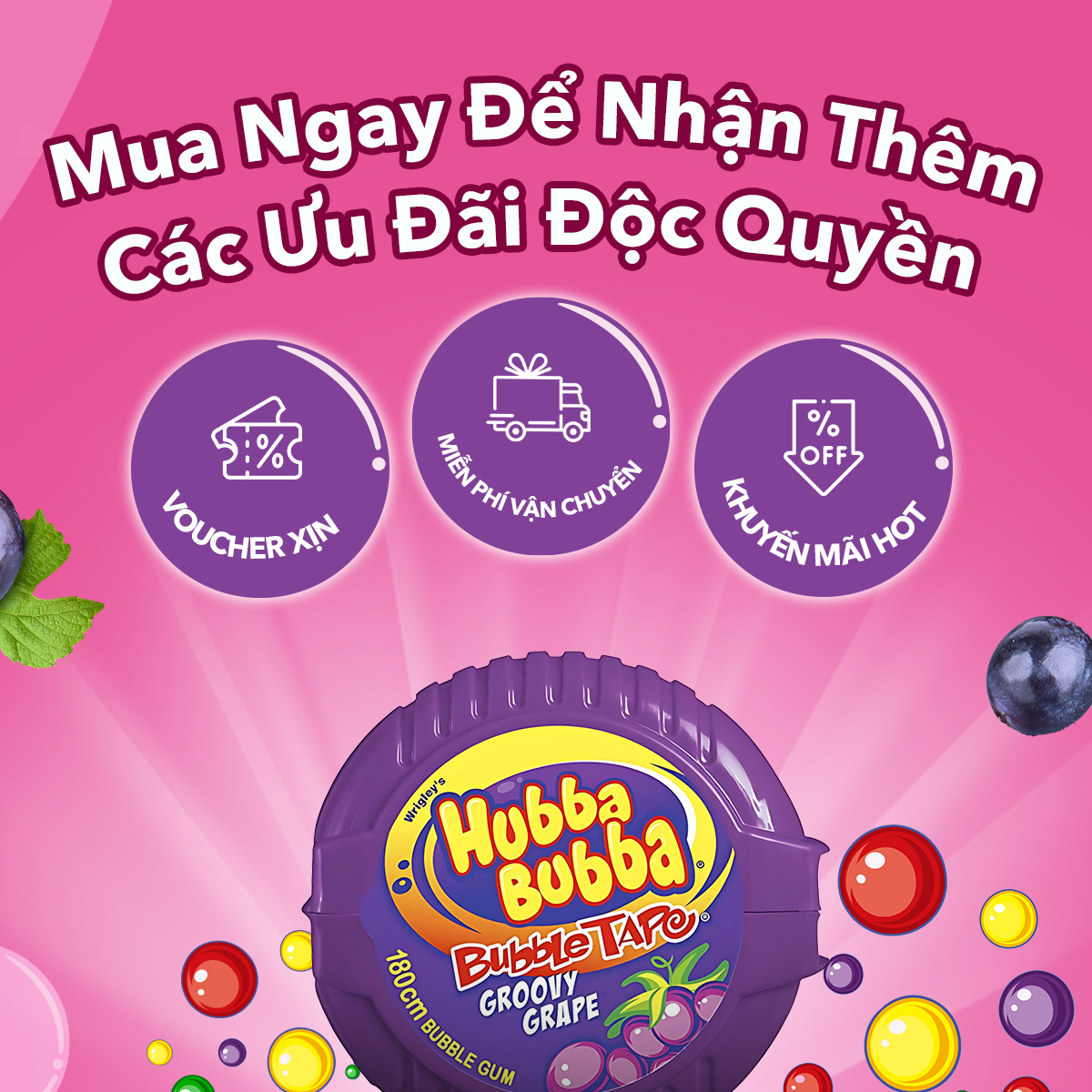 Combo 2 hộp kẹo Sing-gum Hubba Bubba vị nho