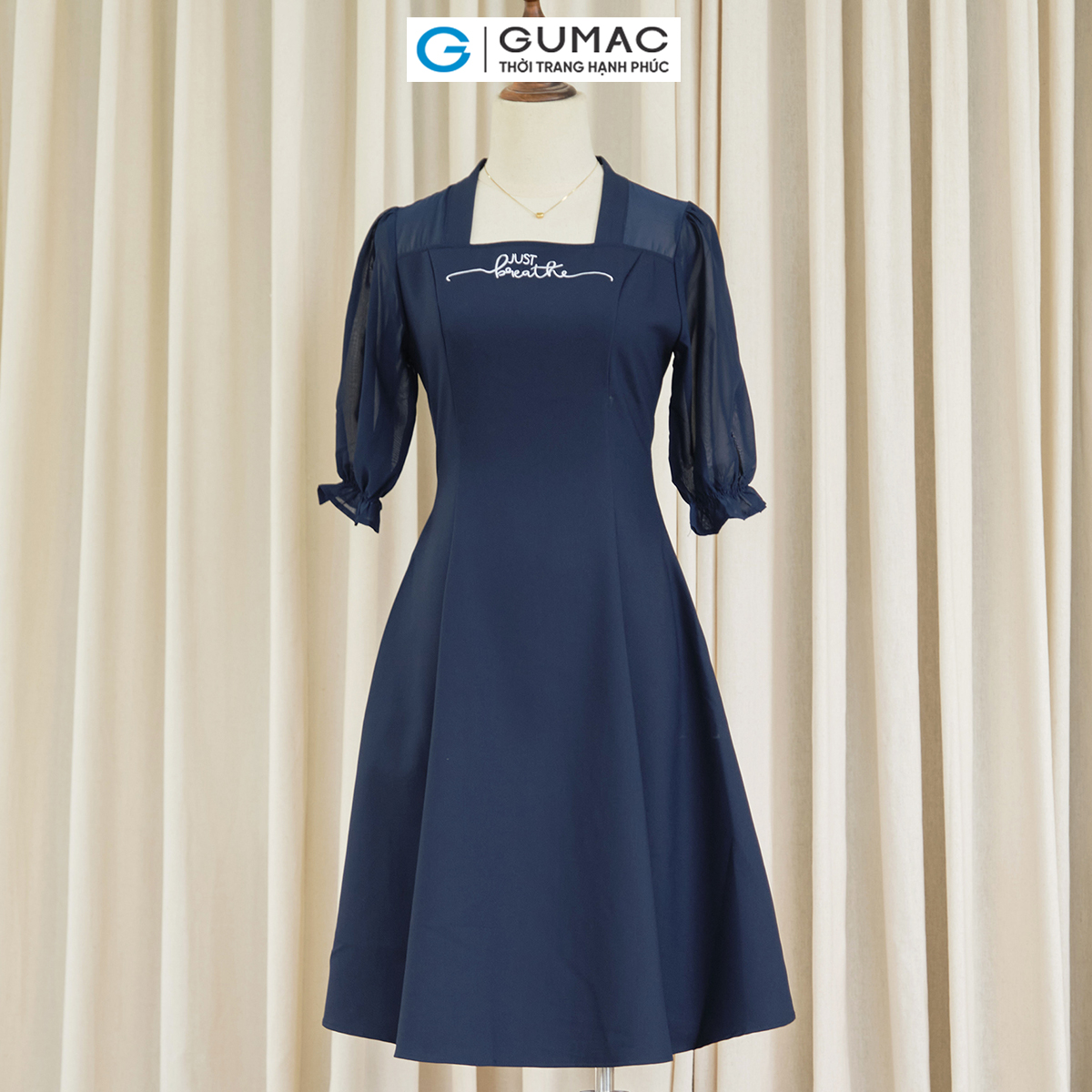 [15 - 17.6 |Voucher 8-15%] Đầm nữ GUMAC, Đầm nữ thêu just breathe LDE0405