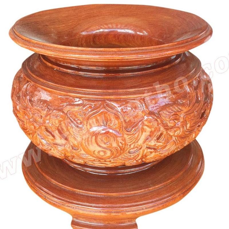 Lư hương - bát nhang chạm rồng gỗ hương 20cm