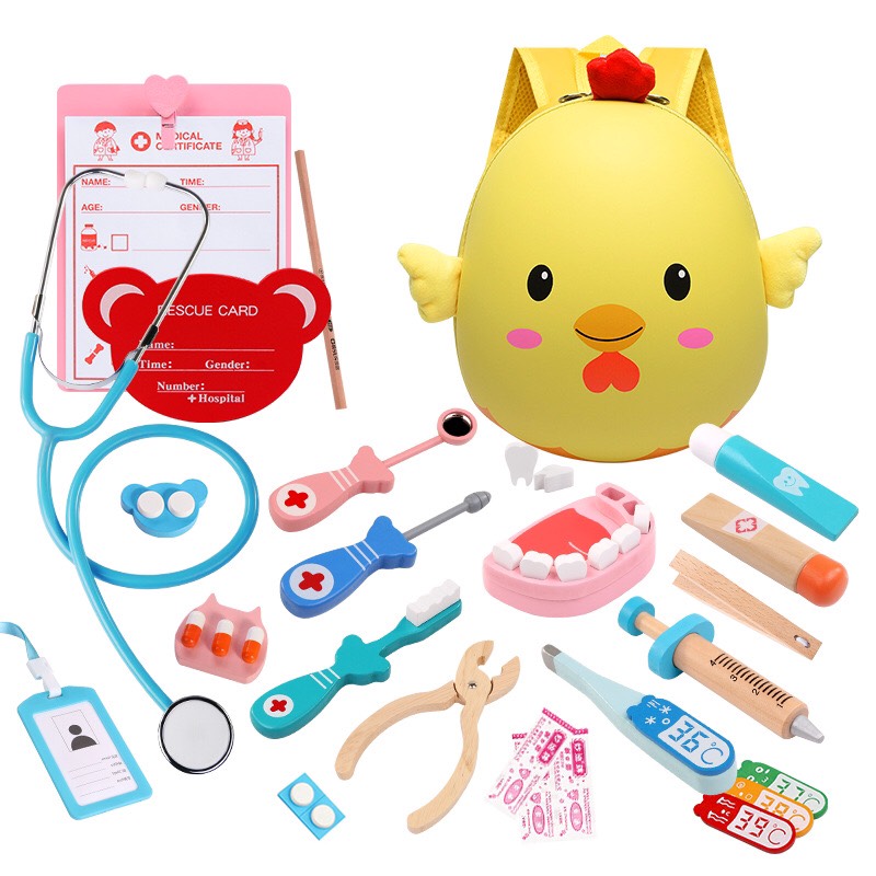 Bộ đồ chơi gà con làm bác sĩ cho bé trai, bé gái mô phỏng thiết bị y tế thật, đồ chơi trẻ em nhập vai y tá bác sĩ khám răng